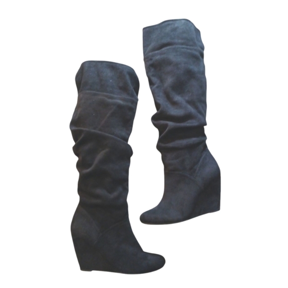 Nine West Wide Calf Black Over the Knee Boots Black Wedge Slouch Boot sz 9 - Picture 1 of 15